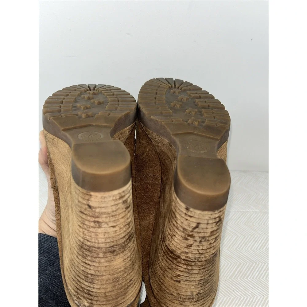 Michael Kors Womens 8.5 M The Chelsea Brown Suede Leather Casual Wedge Boot Heel